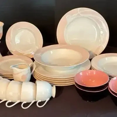 Pastel Floral Dinnerware Set with Plates, Bowls, Cups, Goblets & Serving Pieces