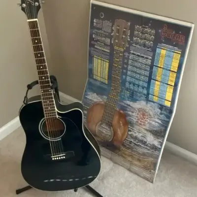 Jasmine by Takamine Acoustic Guitar with Stand, Picks & Guitar Chord Chart Poster