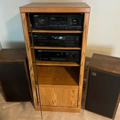 Sony Home Stereo System with Cerwin-Vega Speakers & Oak Entertainment Cabinet