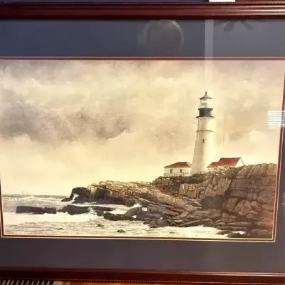 Douglas Brega "Portland Light" Framed Lighthouse Art Print