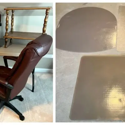 Office Furniture Collection with Folding Table, Rolling Chair, Wooden Chest, Shelf & Floor Mats