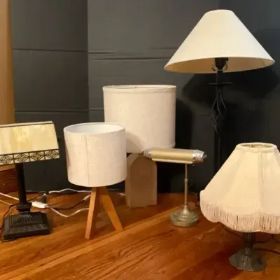 Assorted Table and Desk Lamps with Wood, Metal and Stained Glass-Style Accents
