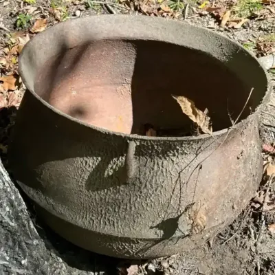 Large Cast Iron Cauldron Kettle with Textured Exterior, 20" Diameter