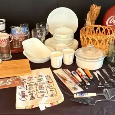 Corelle Dinnerware, Corning French White Casseroles, Oneida Flatware & Coca-Cola Collectibles