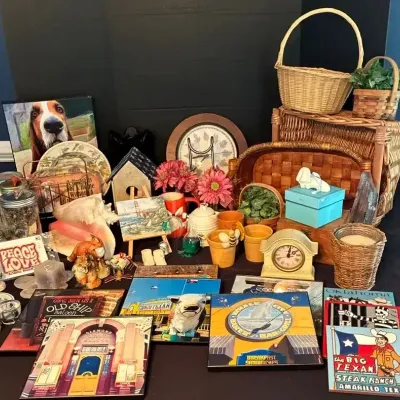 Assorted Wicker Baskets, Decorative Wall Art, Clocks & Country Home Decor