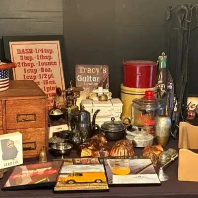 Wood Four-Drawer Cabinet, Fireplace Tools, Cookie Jar & Assorted Decor