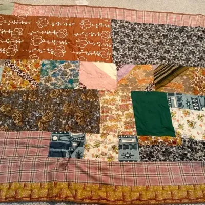 Kantha Autumn Patchwork Quilt with Floral, Plaid & Geometric Patterns