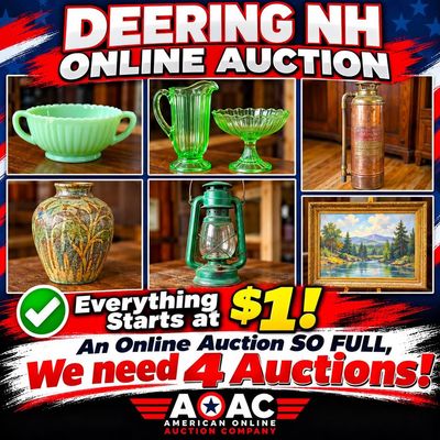 AOAC
AMERICAN ONLINE AUCTION COMPANY
NEW HAMPSHIRE
NH
LARGEST FOLLOWING IN NEW ENGLAND 
OUR SERVICE COST ZERO OUT OF POCKET