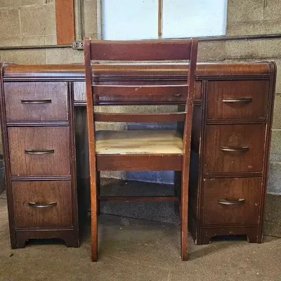 Art Deco Waterfall Kneehole Desk/Vanity and Chair