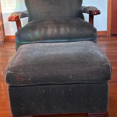 Vintage Green Velvet Chair + Footstool 