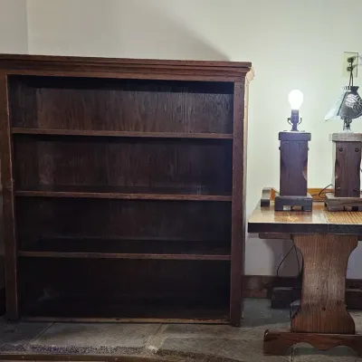 Wooden Shelf, End Table & Pine Table Lamps