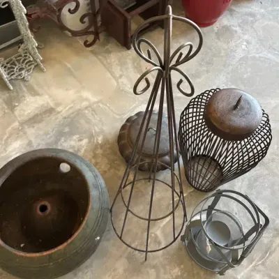 Outdoor Wire Pieces, Plant Pots, Candle Holder All Antique Wire Design 