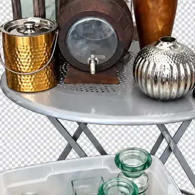 Vase And Candleholder Decor Lot - Whiskey Barrel Shaped Vase 