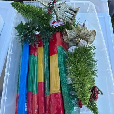 Christmas Tinsel And Small Bottle Trees Lot 