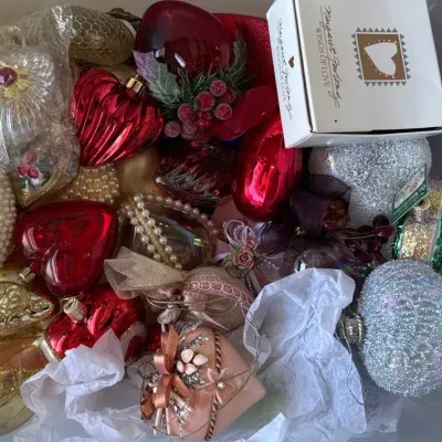 Christmas Ornament Lot - Red And Ivory - Vintage 