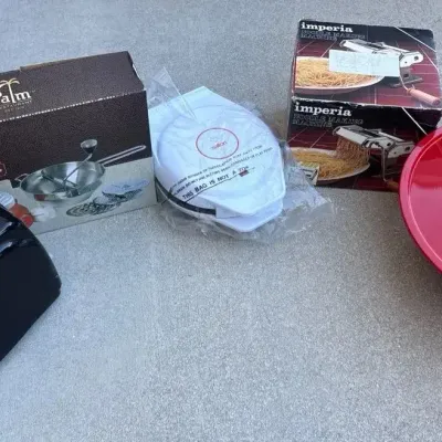 Kitchen Appliance & Cookware Collection – Imperia Pasta Maker, Toaster, Food Mill & Red Covered Pan