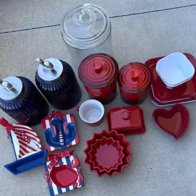 Red, White & Blue Nautical Kitchen Décor Collection – Glass Canisters, Ceramic Bakeware & Serving Pi