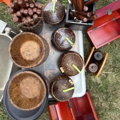 Great Party Lot! Coconut Bowls, Silverware Wood Bowls