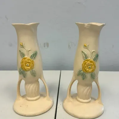 Vintage Hull Pottery  Rose Bud Vases – Pattern 129-7 – Matching Pair 
