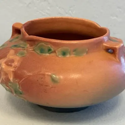 Vintage Roseville Pottery 655-3” Pink Magnolia Pattern Low Bowl Planter – Double Handled