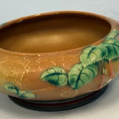 Vintage Roseville Pottery Fuchsia Double Handle Console Bowl – Brown & Green