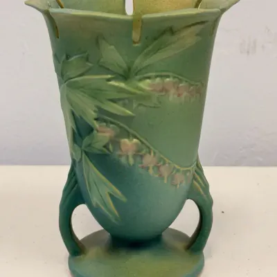 Vintage Roseville Pottery Bleeding Heart 964-6 Double Handle Vase – Green – 6"