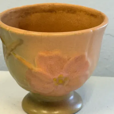Vintage Weller Art Pottery Pink Floral Pedestal Planter – Peach & Green Glaze 