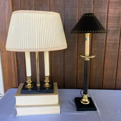 Vintage Table Lamp Lot- Bouillotte And Candlestick Style 