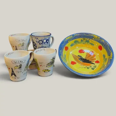 Vintage Ceramic Lot- Anthropologie Mugs, Polish Pottery, Serving Bowl