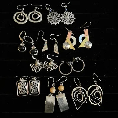 Silver Tone Dangle Earrings Lot - 10 Pairs 