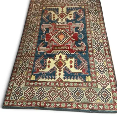 Hand-Knotted Caucasian Kazak Style Tribal Area Rug  74.5in X 111in
