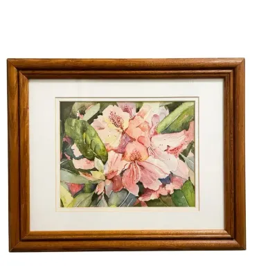 Framed Watercolor 'Rhododendron Garden' by Artist Craig Moline, Botanical Art