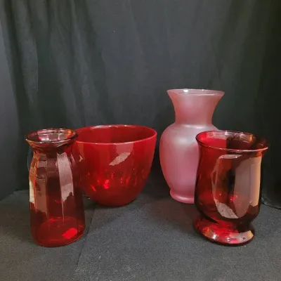 Red Glass Centerpieces Vases - Lot of 4