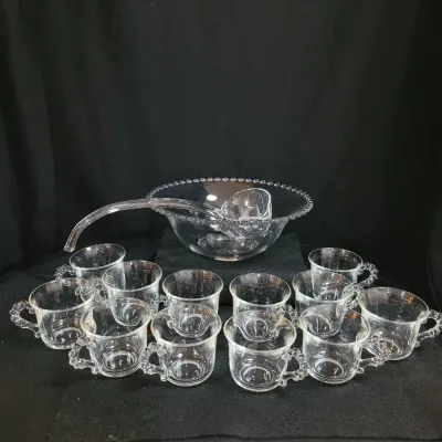 Vintage Imperial Glass 'Candlewick' Punch Bowl Set, 14 Pcs