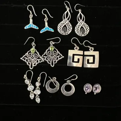 Sterling Silver 925 Earring Lot - Mexico, Blue Opal Whale Fin MORE 