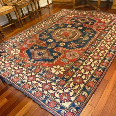 Hand-Knotted Caucasian Kazak Style Tribal Area Rug 6'3" X 8'7"
