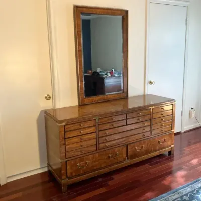 Lane 8-Drawer Campaign Wooden Low Dresser w/Mirror