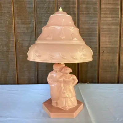 Vintage Pink Frosted Glass Boudoir Lamp
