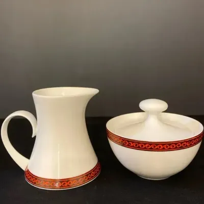 Vintage Creamer and Lidded Sugar Bowl, Block Bidasoa "Flamenco" Pattern Made In Spain.