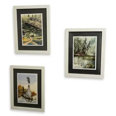 Lot of Three Framed, Double-Matted Art Prints with Nature Themes 10x13