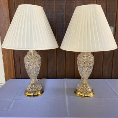 Vintage Clear Pressed Glass Lamp Pair