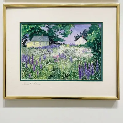 Framed Watercolor Print ‘Field of Lupine’ American Artist Anne Kilham