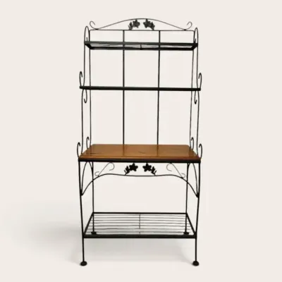 Vintage Metal & Wood Baker's Rack - Green Metal, Warm Wood, Floral Details