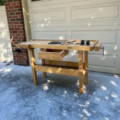 WhiteGate Wooden Workbench w/ Integrated Vises