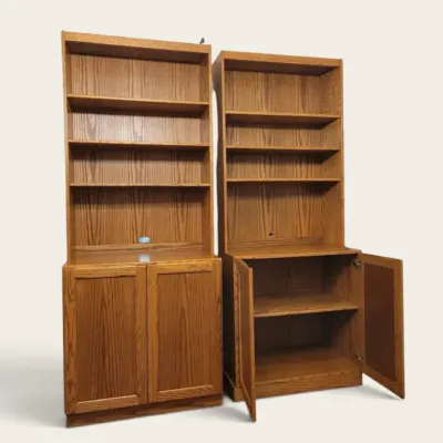 Set of 2 Vintage Oak Bookcases with Storage Cabinets & Shelves