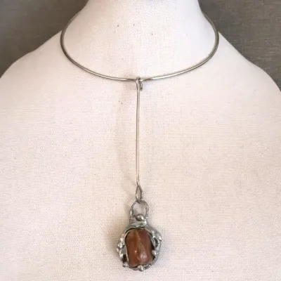 Brutalist Artisan Made Drop Stone Pendant Necklace