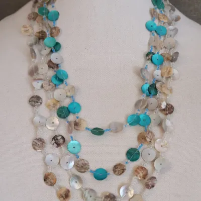 Mother Of Pearl Disc Bead Necklaces & Earrings 2 Sets