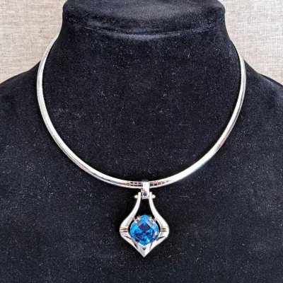 Sale Photo Thumbnail #195: Sterling Silver Collar With Large Topaz Pendant