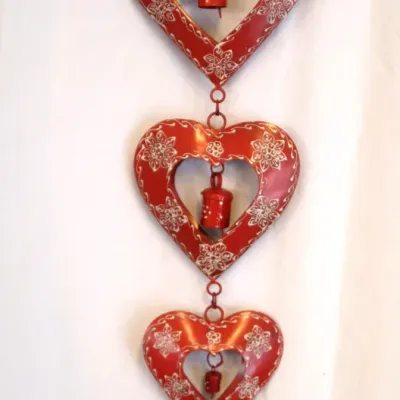 Sale Photo Thumbnail #139: Hand Painted Red Hearts With Bells Folk Art Chimes