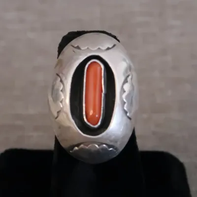 Coral & Sterling Silver Shadowbox Ring NA